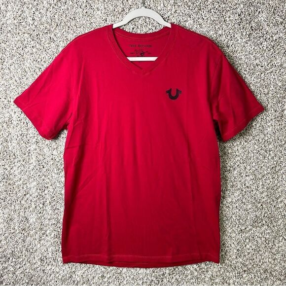 True Religion T-Shirt Men’s XL Red Soft V-Neck Short Sleeve Logo - Picture 1 of 5